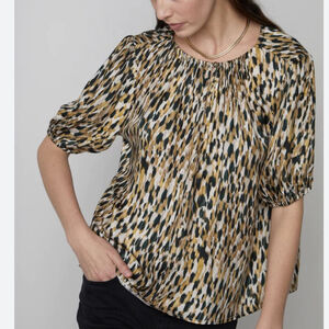 VELVET By Graham & Spencer Arie Printed Blouse Top Gem size small animal print